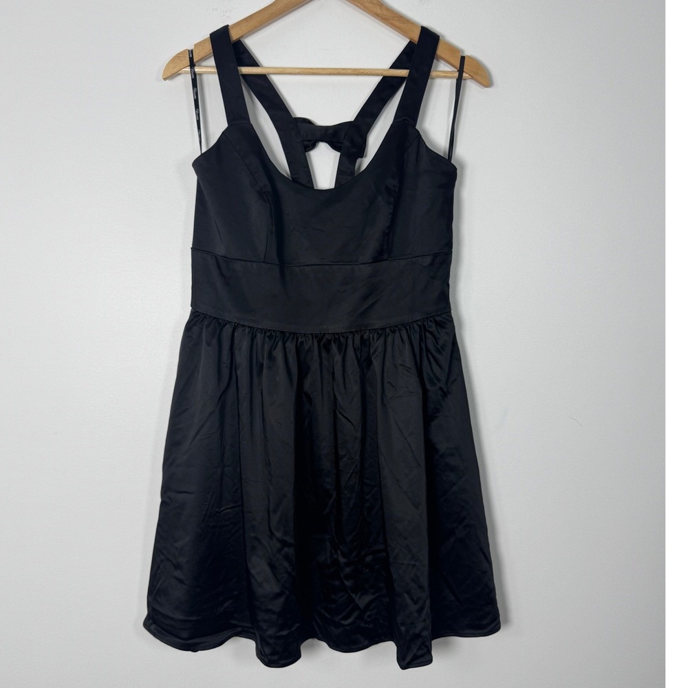 Coquette Voom by Joy Han Womens M Fit & Flare Dress Black Double Bow Back Satin
